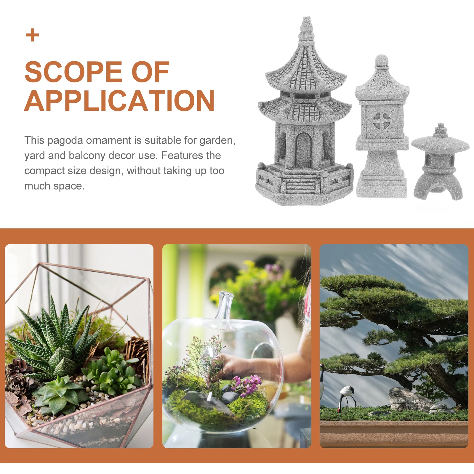 

3pcs Mini Simulated Wenchang Tower Pagoda Statue Sandstone Powder Garden Ornaments Bonsai Adorn Yard Decorations