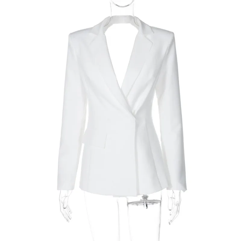 Elegante blazer cappotto donna ufficio signora moda sexy tasche senza schienale giacca da abito 2025 nuova primavera chic bianco casual tuta sportiva sottile