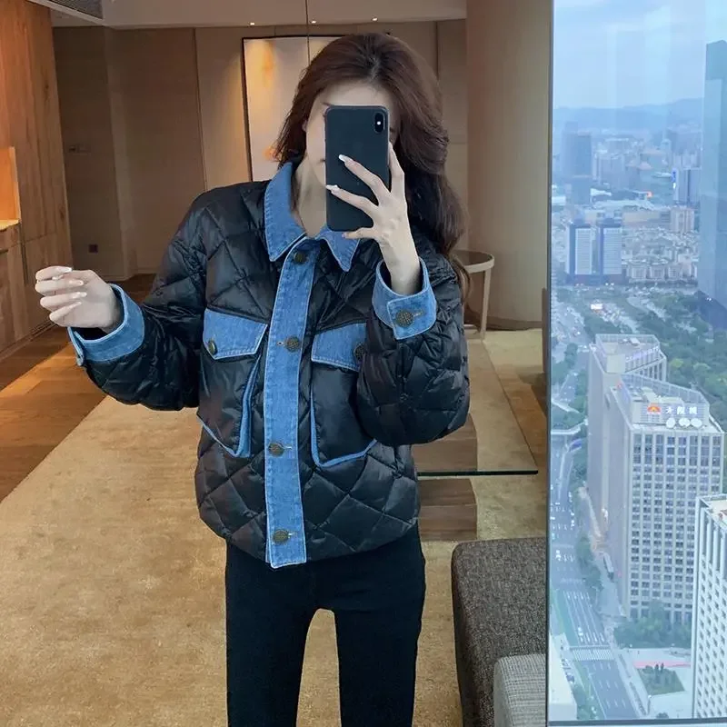 女性用の短いデニムの服,だぶだぶのジャケット,冷蔵庫の綿の服,秋と冬の服,新しいファッション,一緒に,2024
