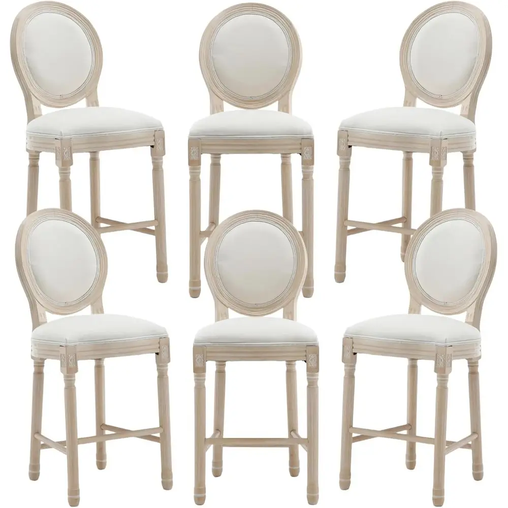 

Linen-Armed Counter Height Bar Stool Set of 6 with Round Back and Solid Wood Legs, Suitable for Kitchen, Restaurant Use