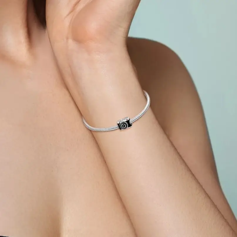 Silver Charm 925 Bead Original Black Camera Fit Bracelet Making For Women Jewelry Gift