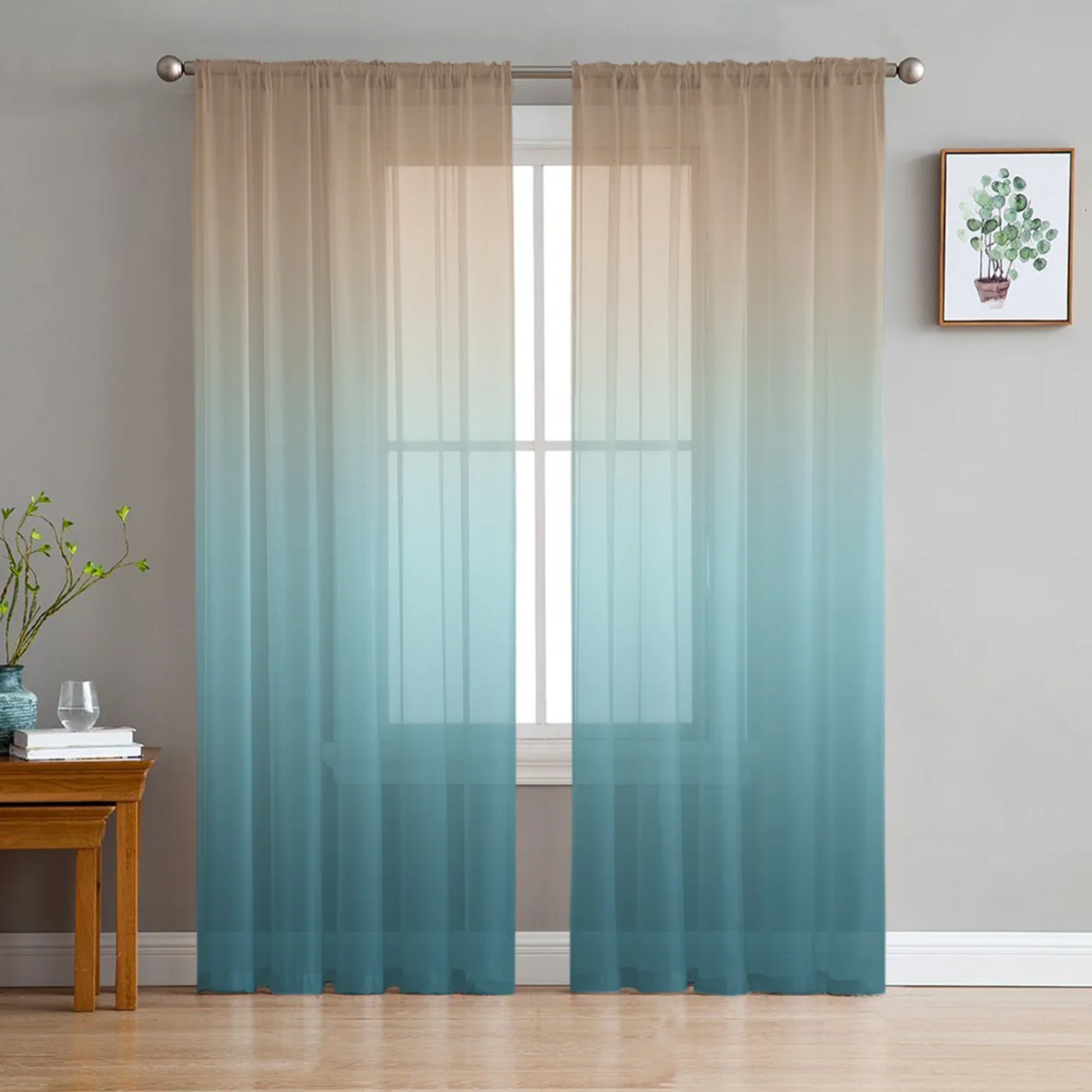 Turquoise Brown Gradient Sheer Curtains for Living Room Decoration Window Curtains for Kitchen Tulle Voile Organza Curtains