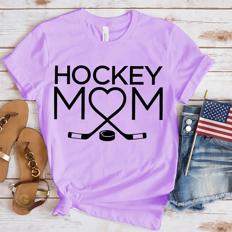 Women Fashion Hockey Mom Print T-Shirts Fashion Casual Short Sleeve Daily Outdoor Shirt Tops Mother\'s Day Gift