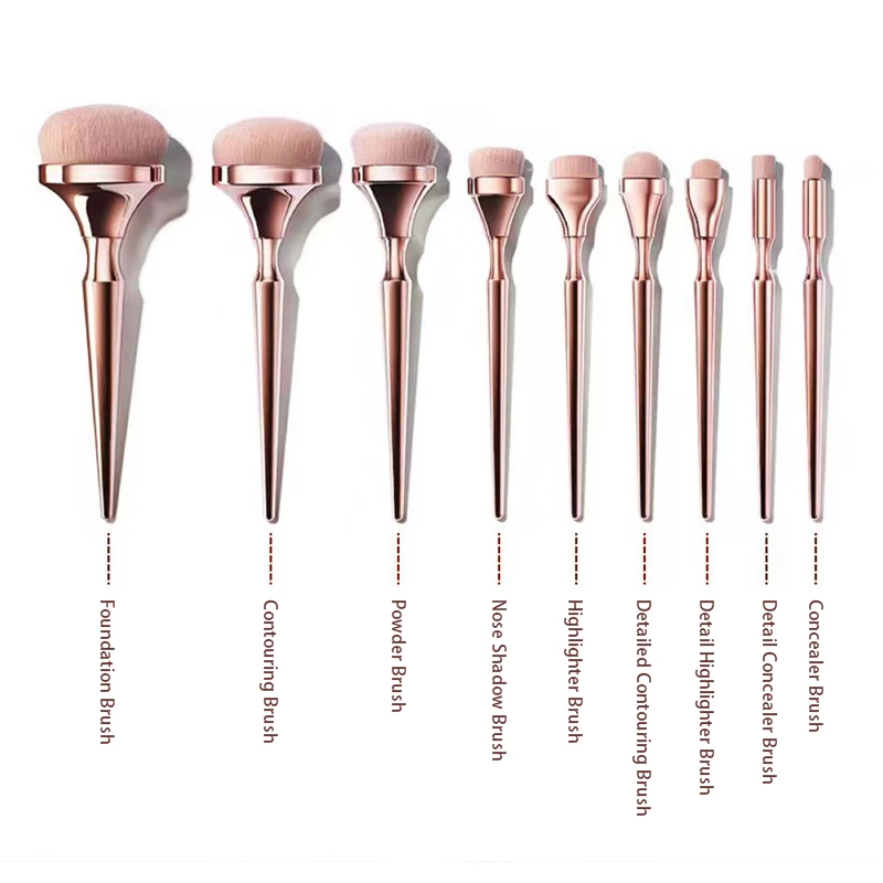 9pcs Makeup Brushes Set Foundation Powder Highlighter Gold Handle Make Up Brushes Face Eye Nose Detail Cosmetic Beauty Tool