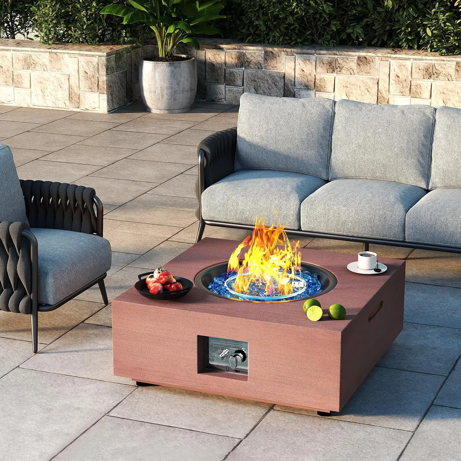 

28 Inch Fire Pit Table Propane Fire Pit 40,000btu Gas Fire Pits for Outdoor Outside Patio with Burner Lid, Glass Rocks
