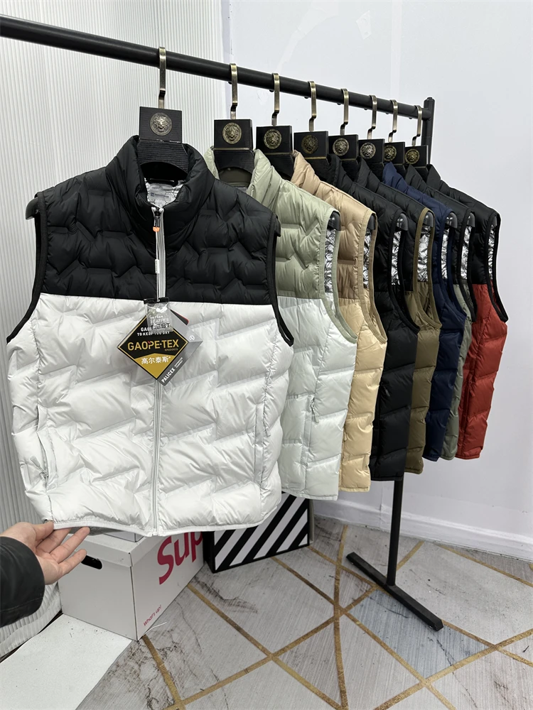 

aphene Heated High Ne Men's Vest Faionable Color Blo Design Du down Jaet Thiened Ci Sle Zipper Closure