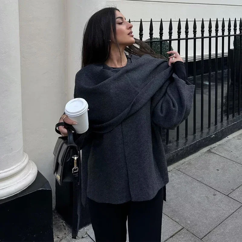 

Plush Winter Coats for Women Asymmetric Scarf Demi-season Jacket for Women Parkas Long Sleeve Padded Coat Woman Jacket