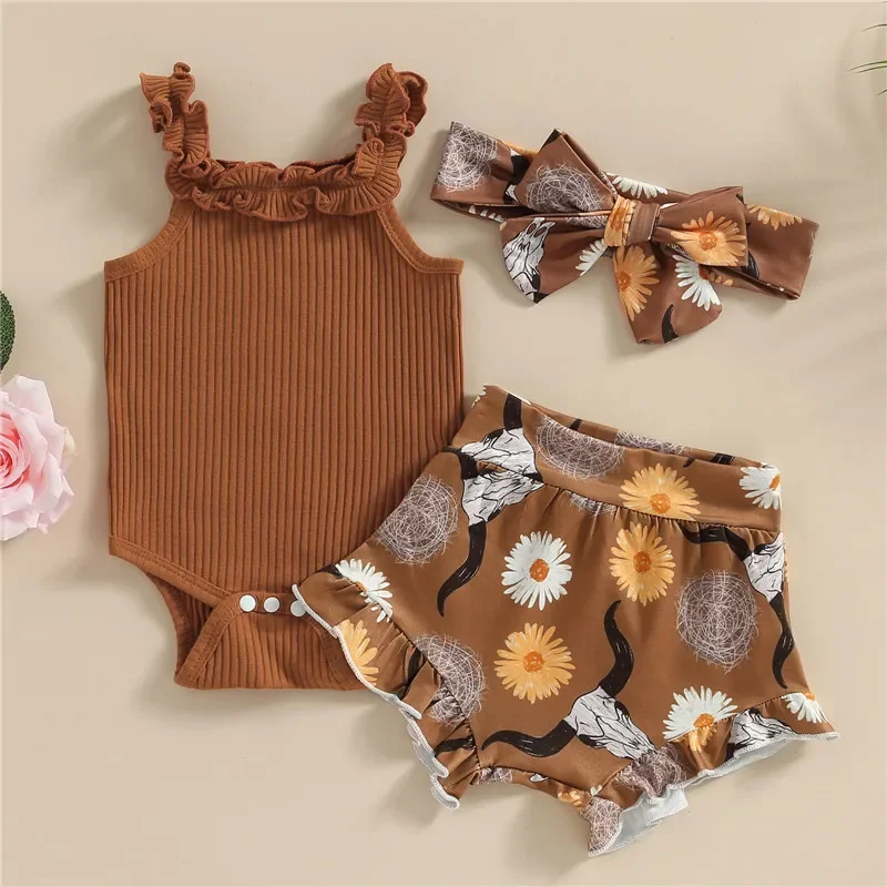 0-18months Infant Girl Summer Shorts Clothes Set Off Outfits for baby girls Bull Print Short Pants