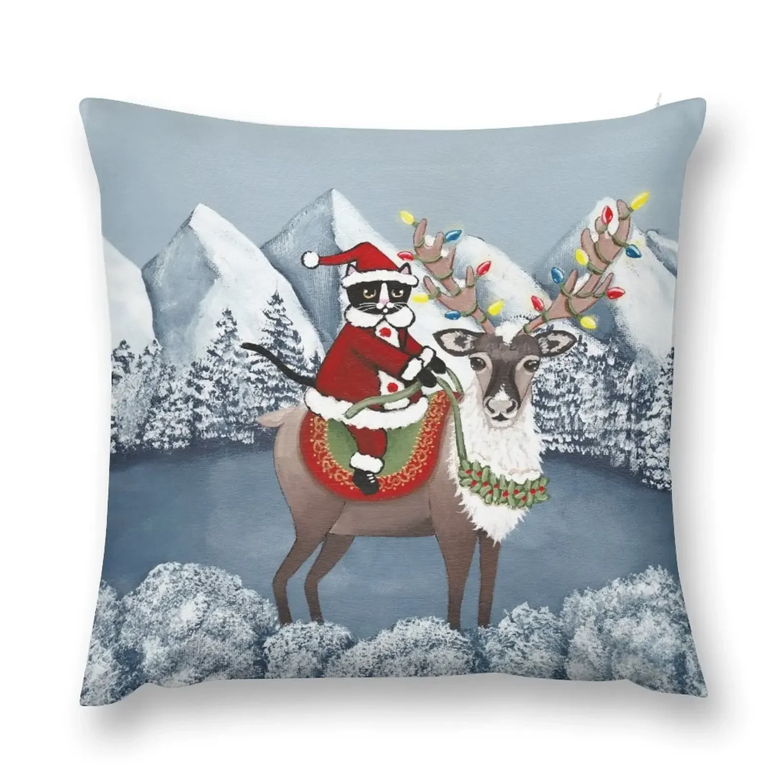 

Santa Cat and His Reindeer Throw Pillow Cushion Cover Cushions pillow