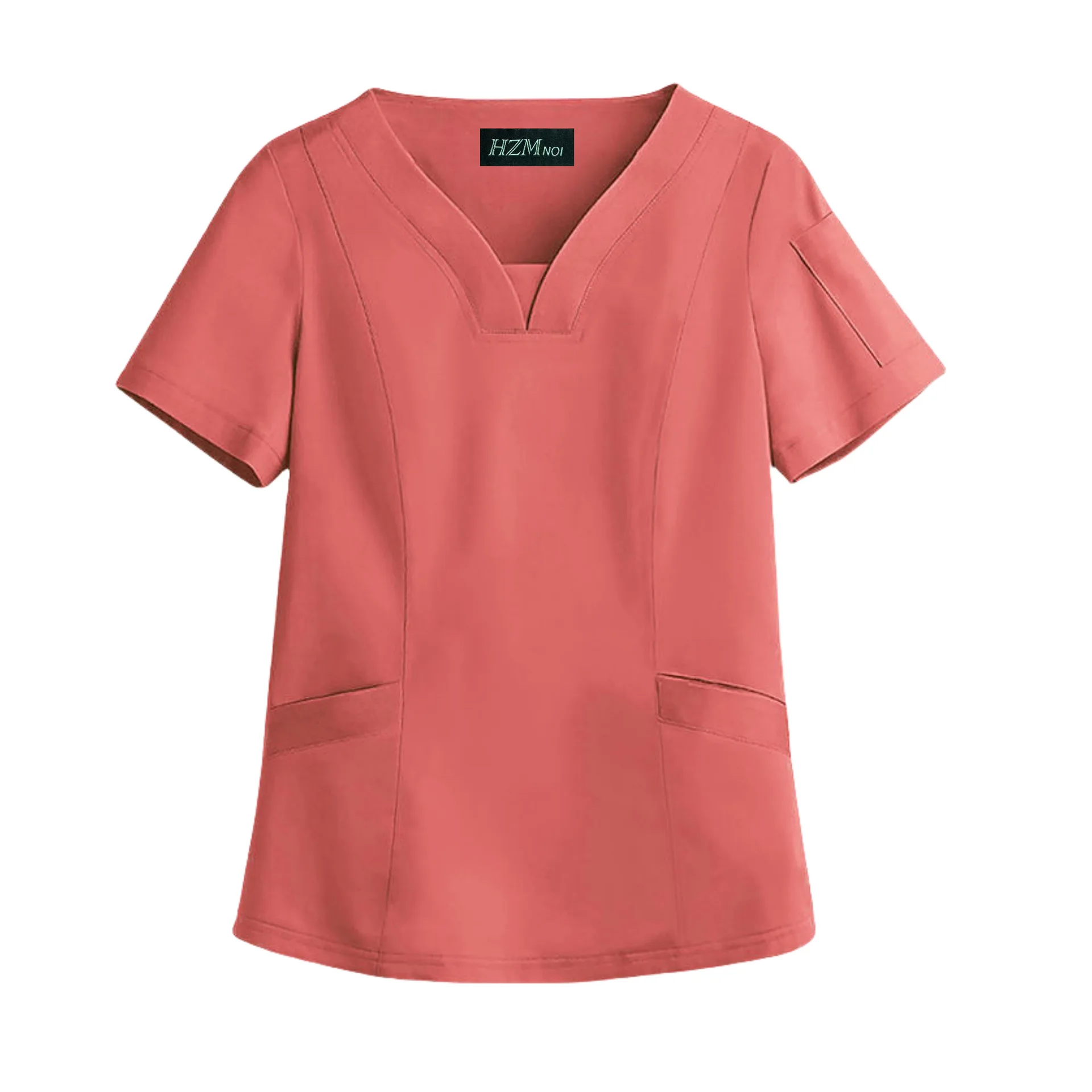 V-neck Scrub Top for Women Joggers Nurse Uniforms Women Solid Color Scrub Tops Pet Hospital Uniform Top Surgical Gown Pocket