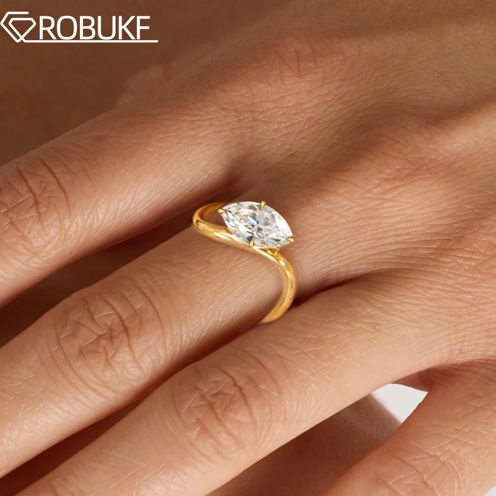 

6*12mm Marquise Cut Moissanite Engagement Rings for Women 925 Sterling Silver 18K Gold Plated Twisted Shank Wedding Band Gifts
