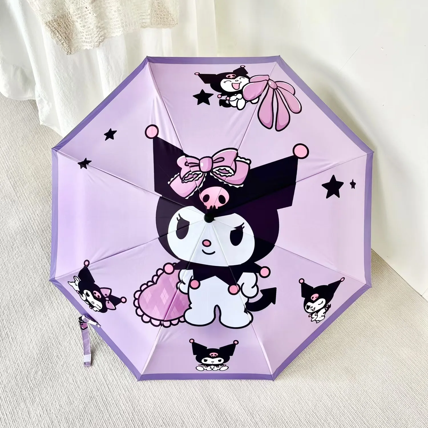 Kuromi Miniso Sanrio Automatic Children'S Umbrella Umbrella Sun Umbrella Girl Sun Protection Uv Student Cute Folding Umbrella