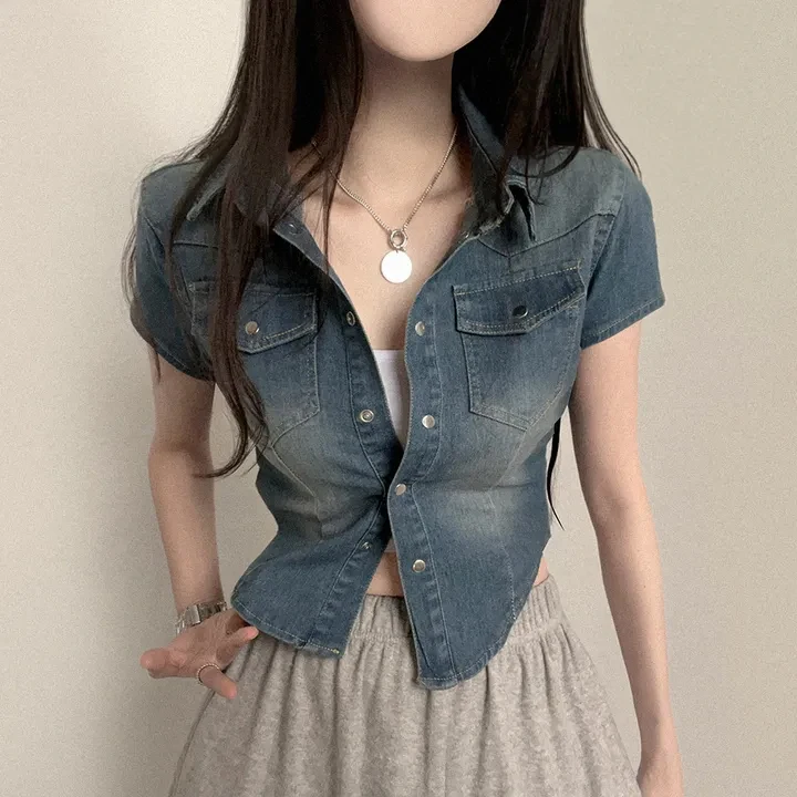 

Chic ort Waist-Cinching Denim irt Jaet Korean Sle Women's Faion Spring Autumn Winter Casual Outerwear