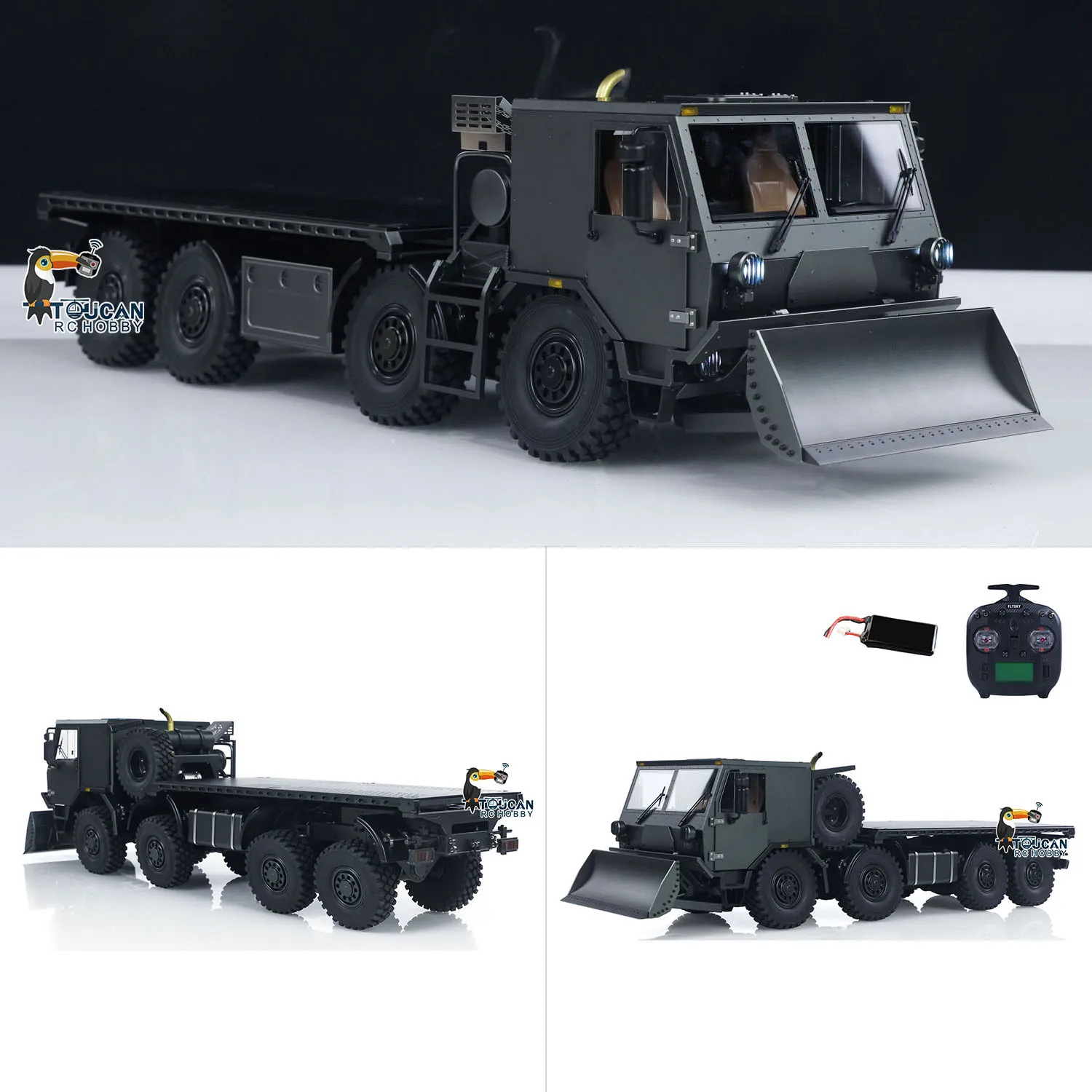 

8X8 RTR TOUCAN 1/18 Metal RC Military Truck Transport Car CAPO CUB3 2Speed Gearbox Axle Locks Light Sound Smoke Unit Snow Blade