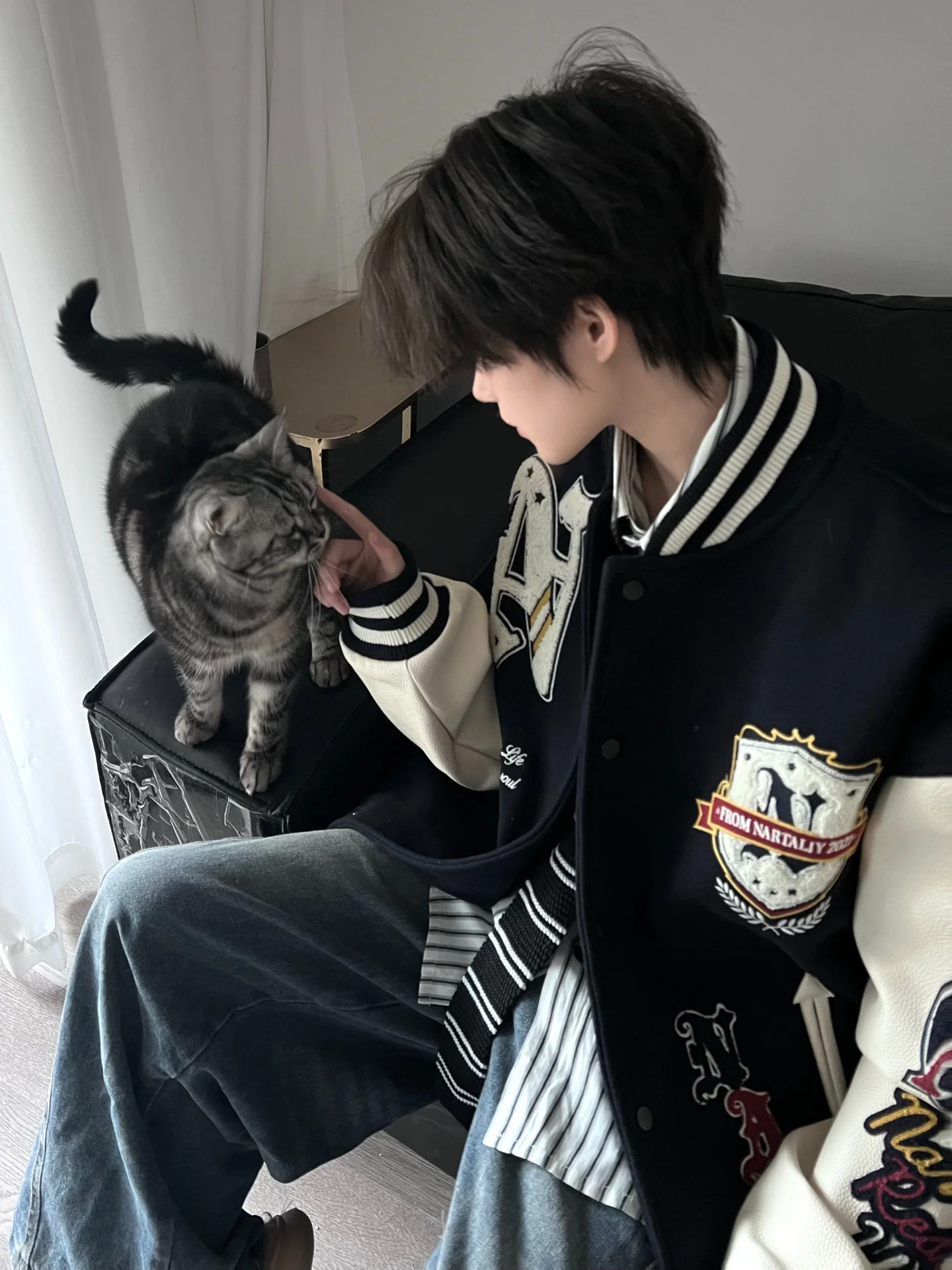 

Retro American Embroidered Letter PU Leather Patchwork Baseball Jaet Men's Autumn Winter Street Sle Trendy Brand Loose Fit