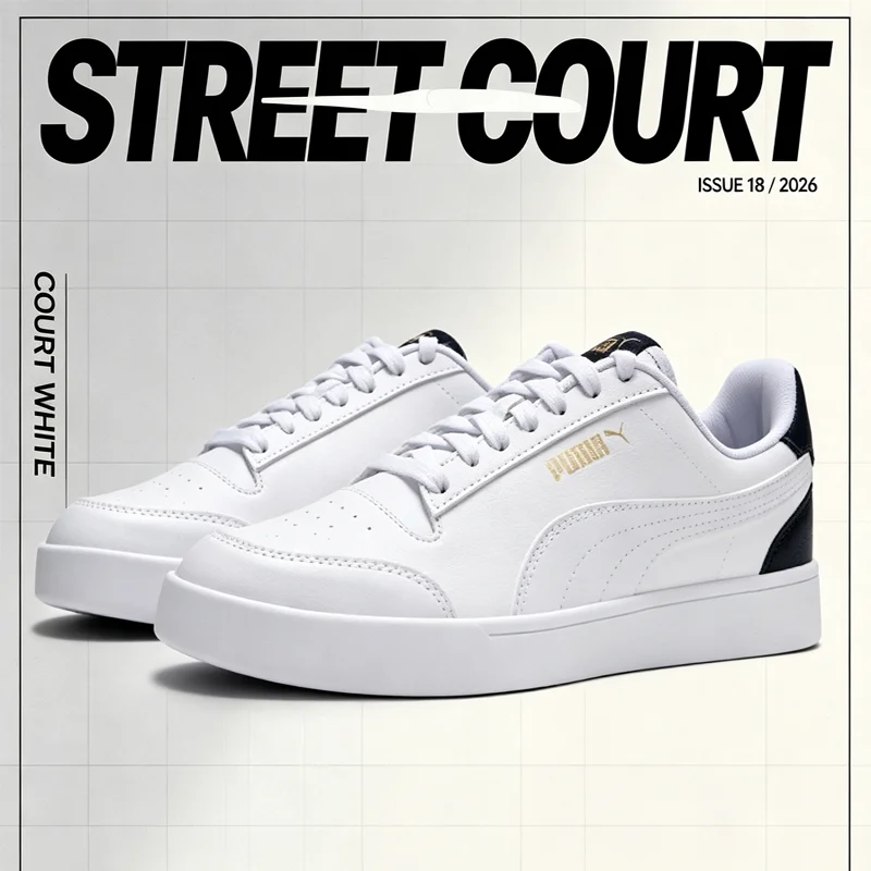 2026 PUMA Premium Low Top Casual Skate Shoes White Navy Gold Contrast Stripe Logo Daily Lifestyle Sneakers 309668-05