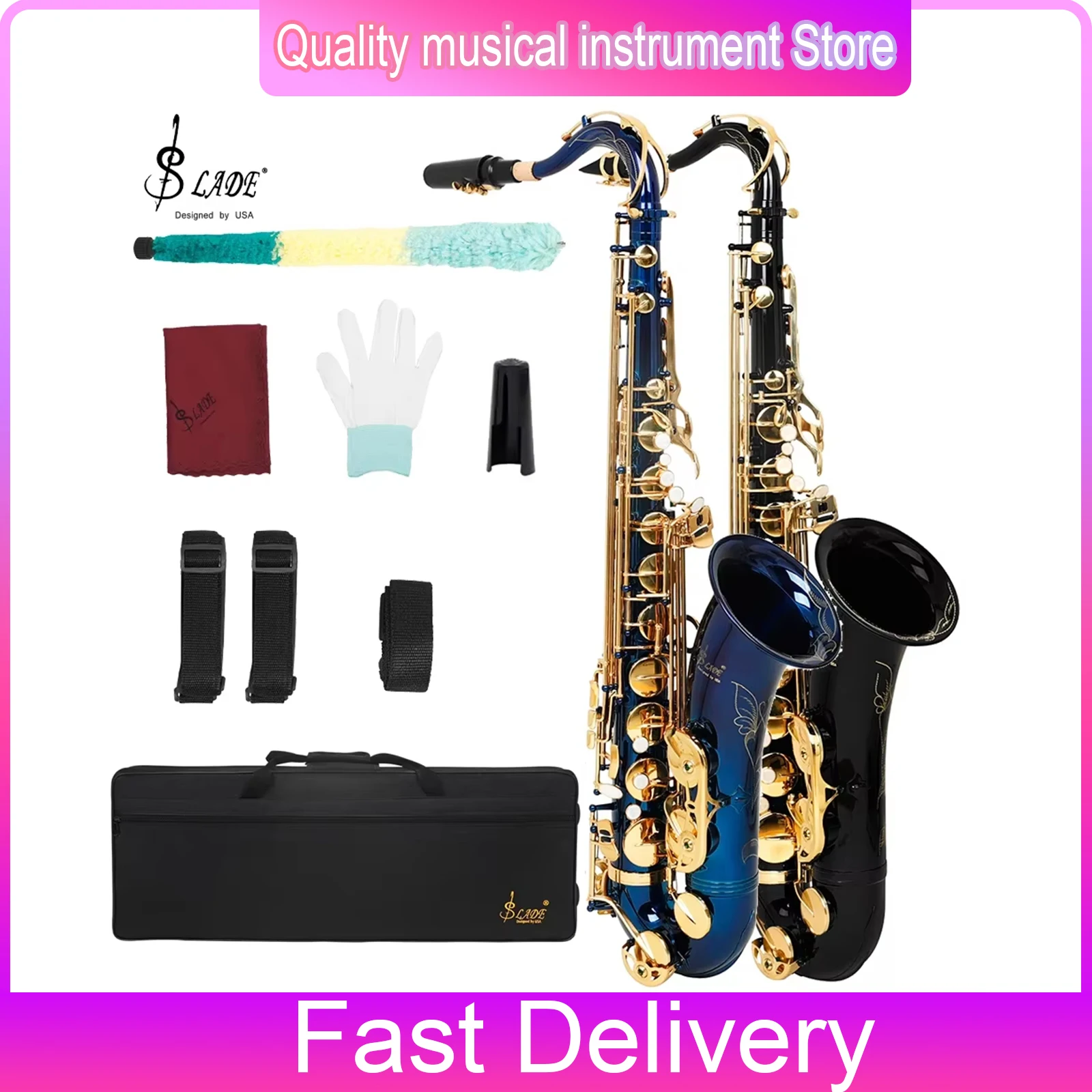

SLADE Bb Tenor Saxophone Professional Perform Brass Sax Woodwind Instrument Saxofone with Case Reeds Strap Cleaning Parts