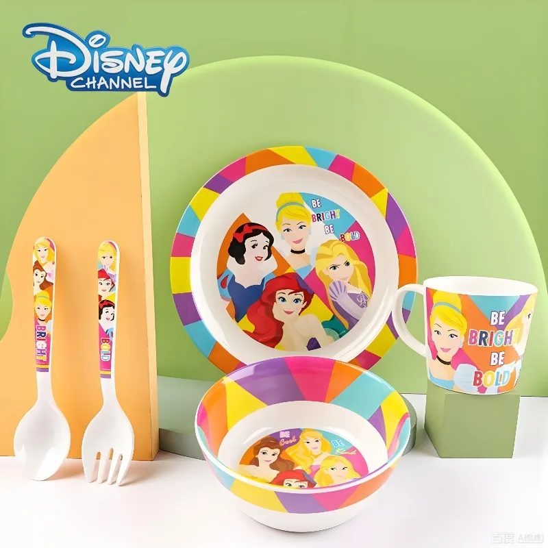 

Disney Princess Cup Spoon Fork Plate Bowl Cinderella Snow White Cartoon Cute Children Baby Eating Tableware Home Creative Set