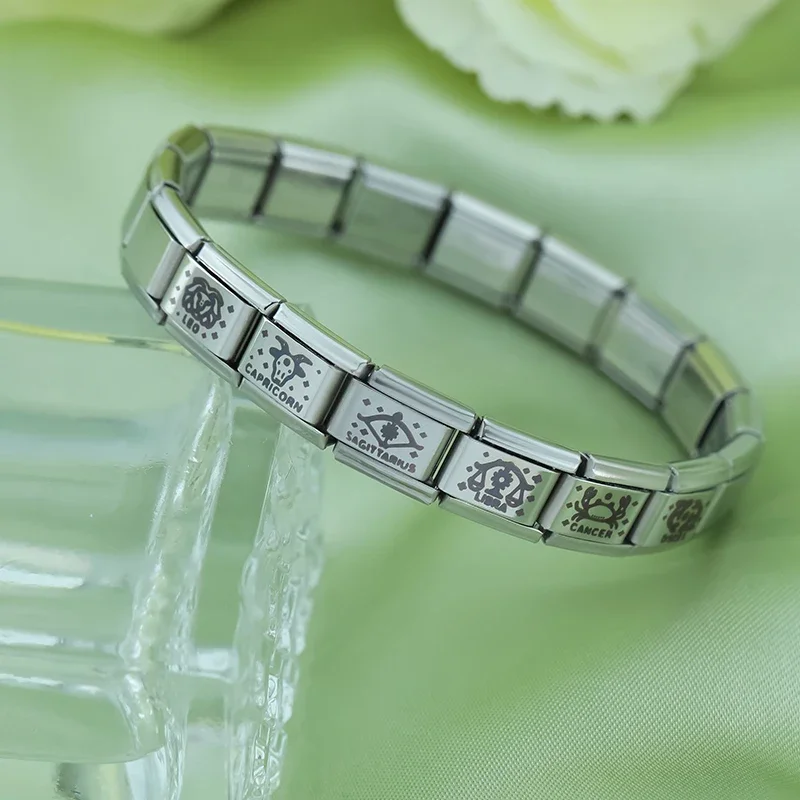 Hapiship 2024 New Women Unique 12 Constellation Italian Charms Links Fit 9mm Bracelet Stainless Steel DIY Making Jewelry DJ1181 image 4