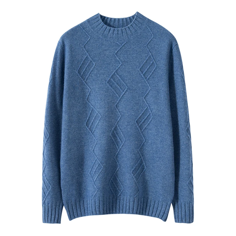 سترة كشمير نقية 100% سميكة مزدوجة للرجال، قميص قاعدة فضفاض محبوك بنصف الياقة المدورة، سترة بلون موحد