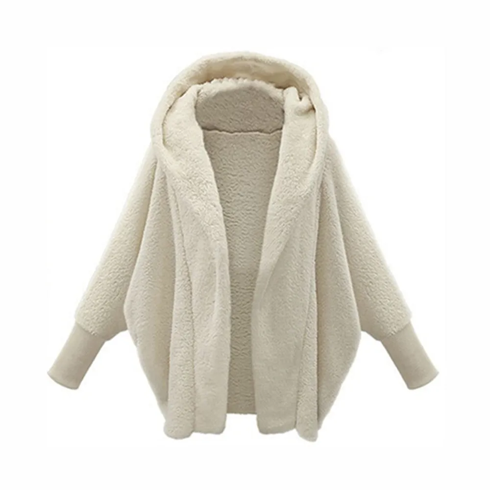 2025 Autumn and Winter European and American Women's Clothing Solid Color Long-sleeved Hooded Loose Plush Jacket Women