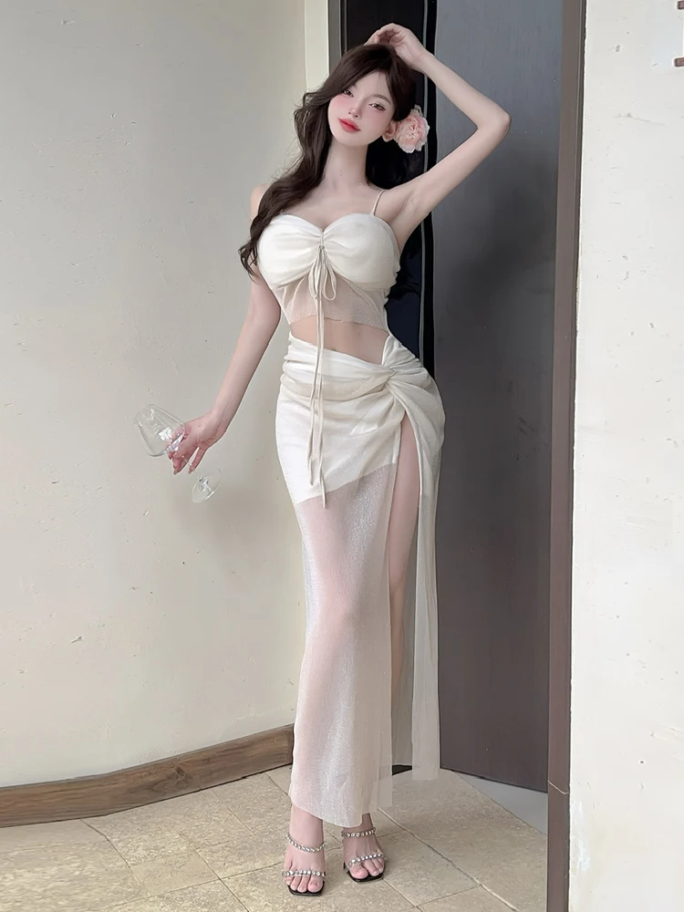 

Ele Sexy Godd Pure Desire Strapl Hollow out Me Dr Long Sve Bodycon Skirt Sexy Hot Girl Heart Mechanism Split