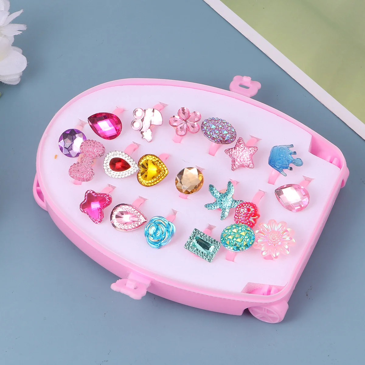 Anneaux en résine colorés brillants, 20 pièces, petits anneaux pour enfants, résine acrylique pour fille avec boîte de rangement, cadeau amusant et joyeux, jouet pour enfant