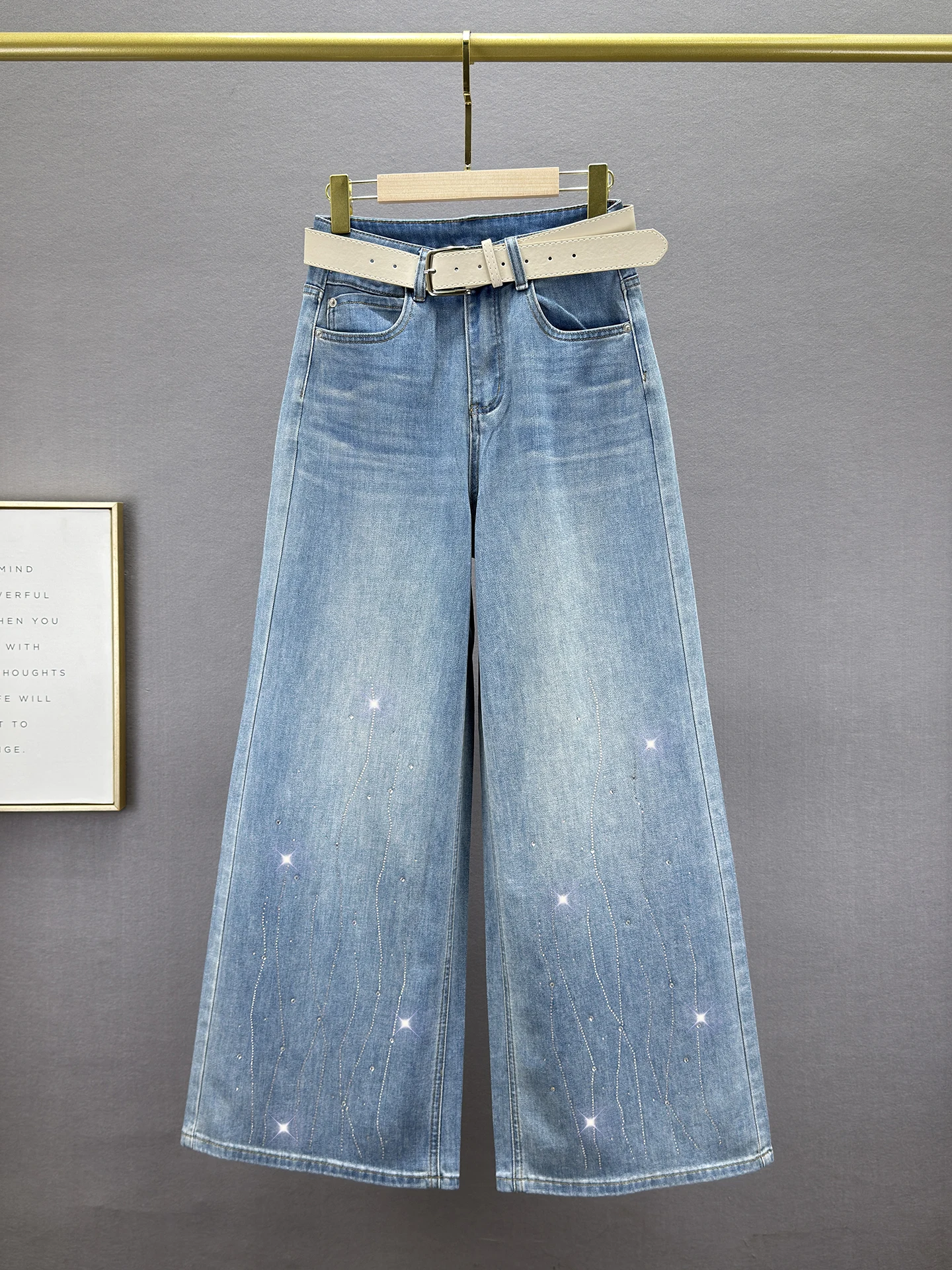 

Women's High Waist Loose Fit Long Skinny Jeans Rhinestone Embellied Vintage Waed Cotton Stretch Denim Spring 2026