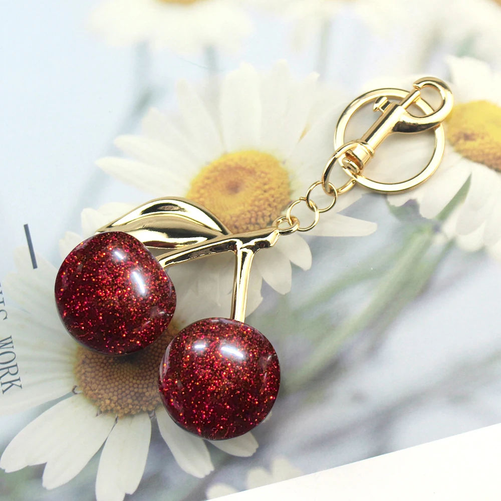 Red Cherry Bag Charm Keychain Exquisite Elegant Small Fresh Cherry Y2K Keyring for Women Backpack Purse Pendant Accessories Gift