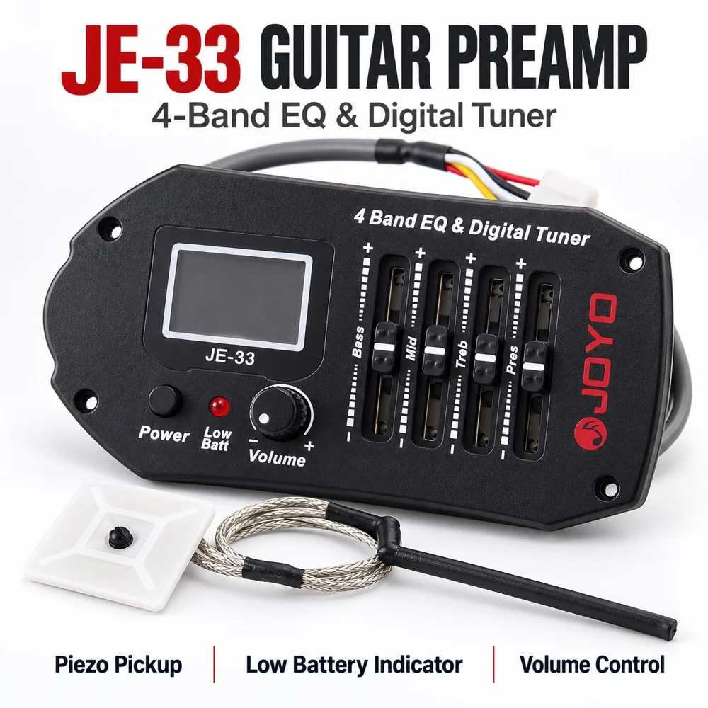 JE-33 4 Band EQ with Tuner Low Battery Light Porcelain Pickup Guitar Pick Holder