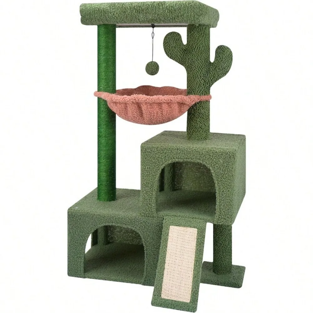 

37.4 Cactus Cat Tree Tower,For Indoor Cats AllinOne Activity Center With Cat Scratching Post Cozy Sleeping Perch Hammock