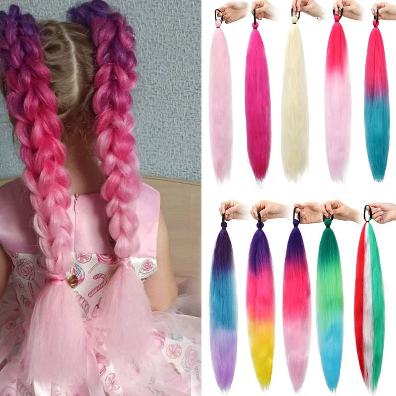 1PC Synthetic Colorful Ponytail With Rubber Band 26Inch Boxing DIY Braided Ponytail Hair Extensions For Women Daily Use