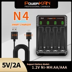 POWERKAN N4 Battery Charger LED Charging Display Supports 1~4 1.2V Ni-MH/Cd AA AAA Batteries to be Charged Simultaneously