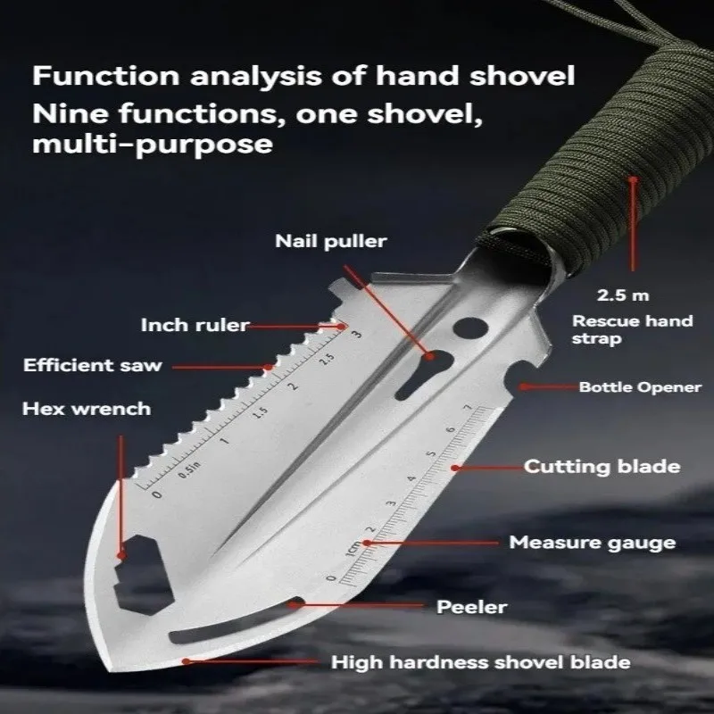 New Camping Portable Sapper Shovel, Wilderness Survival Tool, Outdoor Stainless Steel Multifunctional Small Hand Shovel