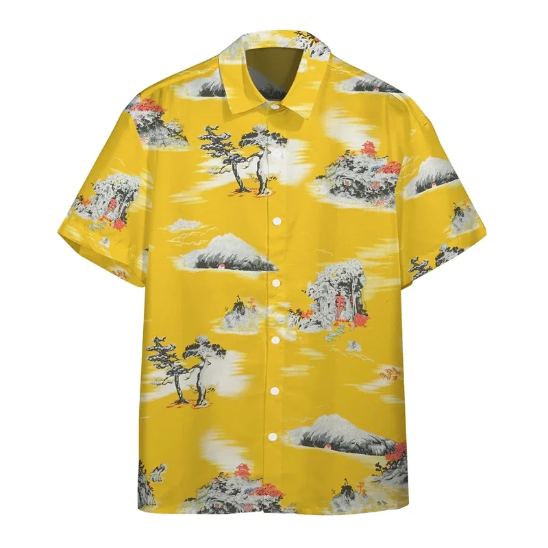 Hawaii-themed Men's Shirt with 3D Printing - Summer Loose-fitting Casual Short-sleeved Collar Top for Streetwear  Men's Clothing view 3