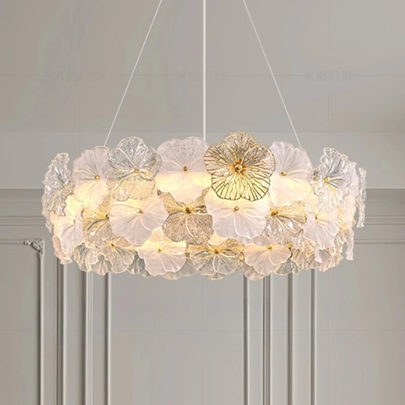 French light luxury glass chandelier premium bedroom dining room petal living room light