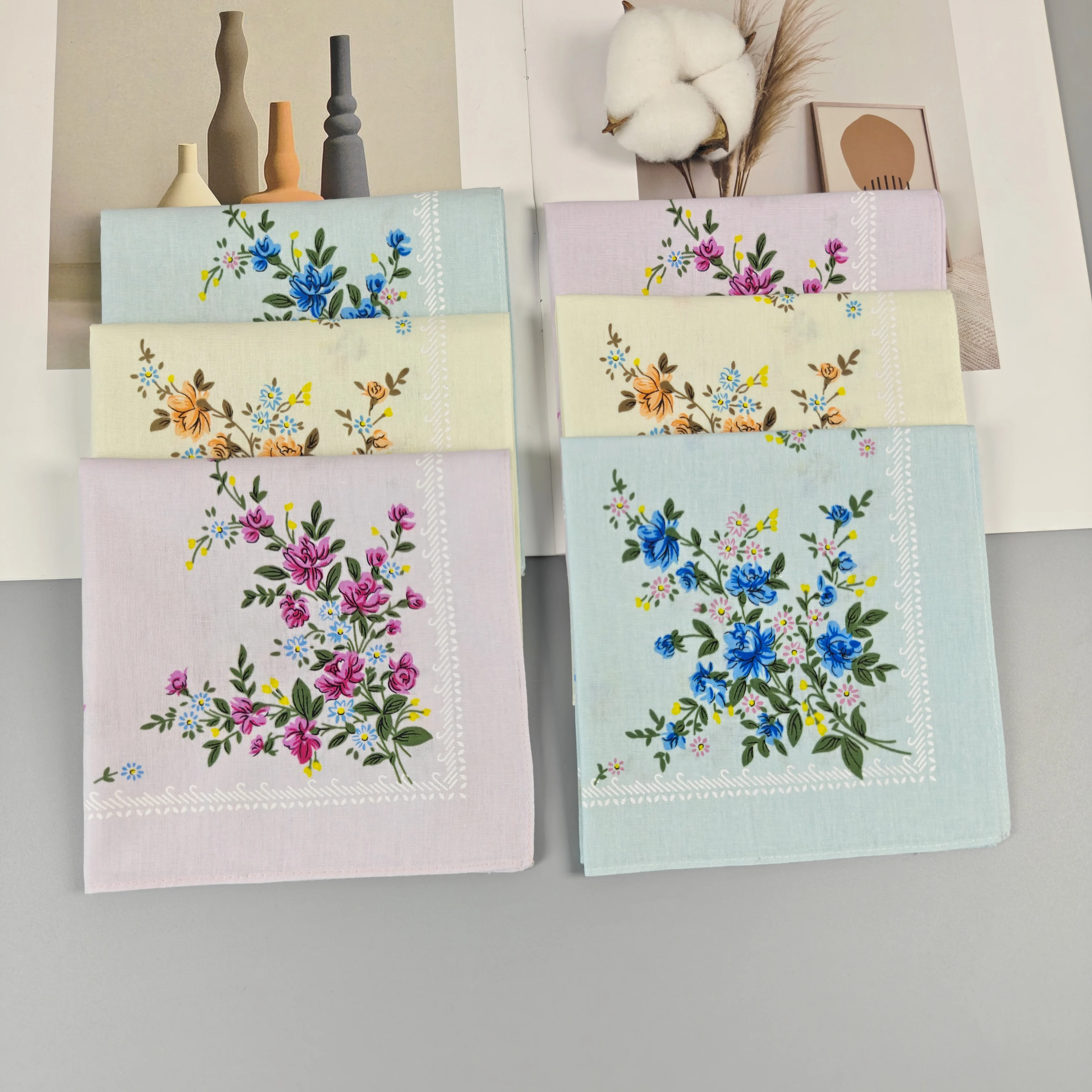 11.6 بوصة/29.5 سنتيمتر القطن هلال المرأة المطبوعة منديل الرجعية 6 قطعة شعور رقيقة #1