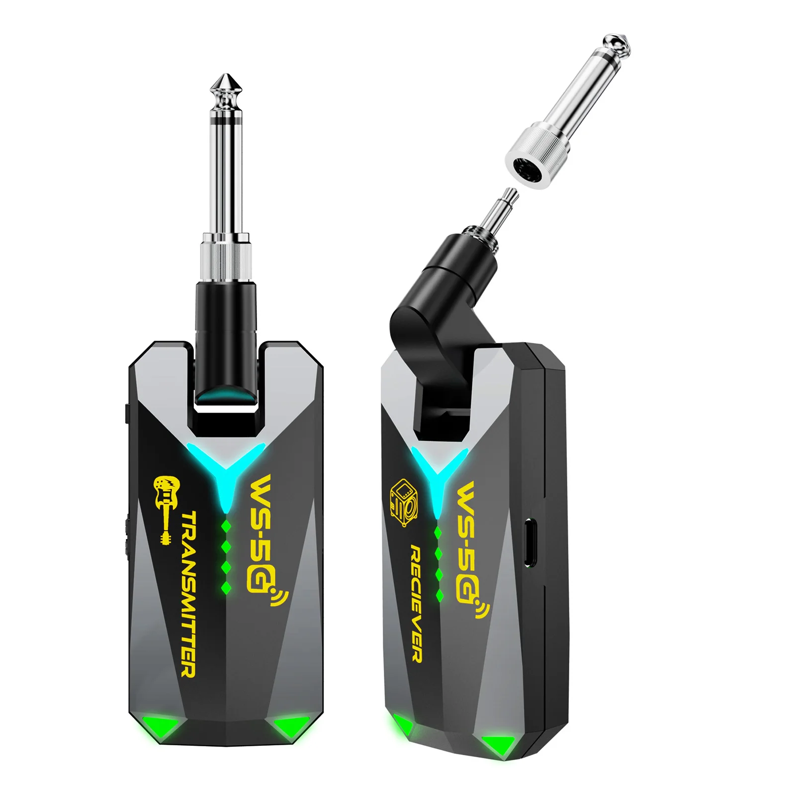 

Беспроводная гитарная система 5.8G: передатчик и приемник звука для студии, радиус действия 50 м, низкая задержка 5.5 мс, перезаряжаемая, угол обзора 210 градусов