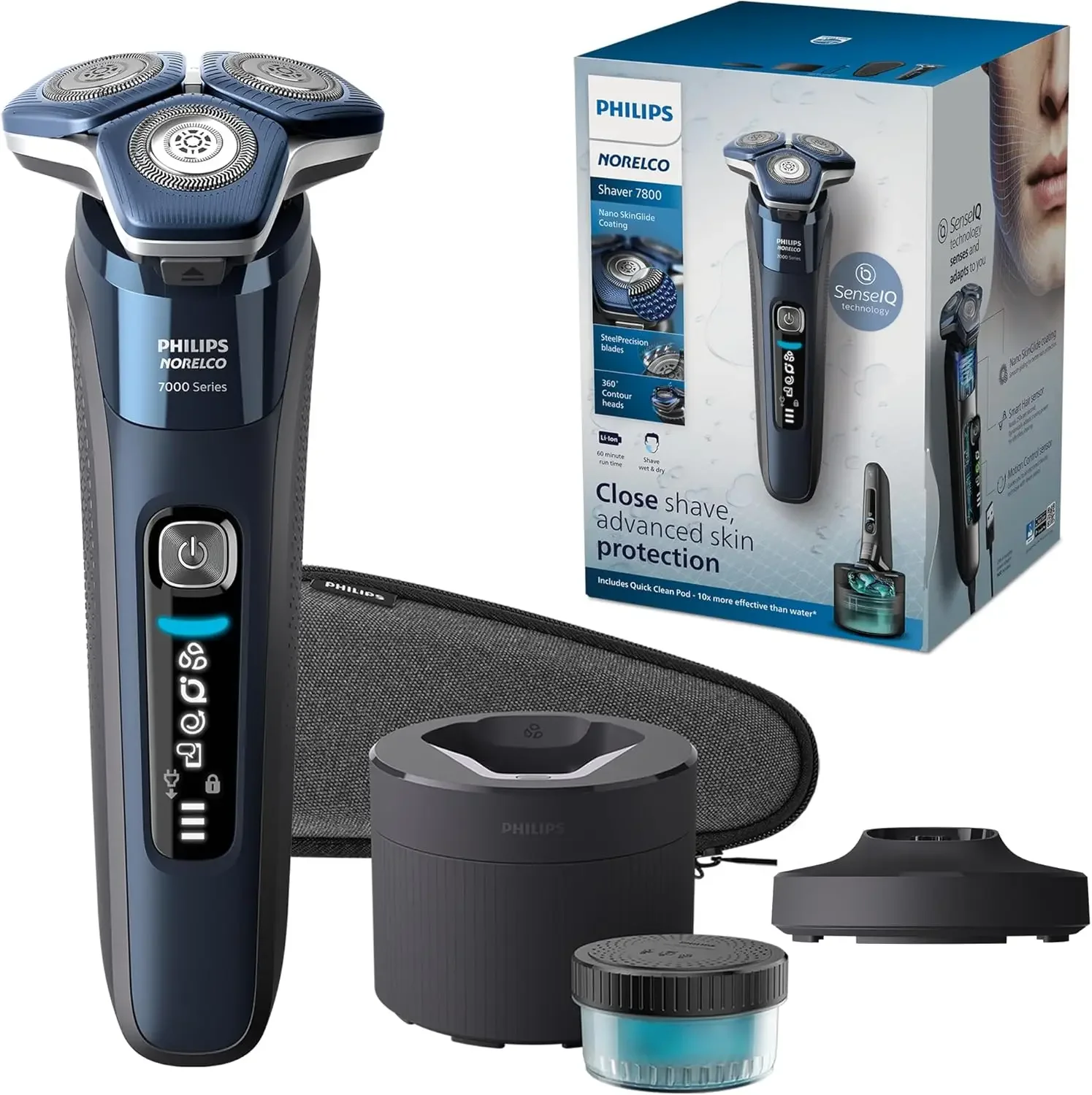 Norelco Shaver 7800, Rechargeable Wet & Dry Electric Shaver with SenseIQ Technology, Quick Clean Pod, Charging Stand, Travel Cas