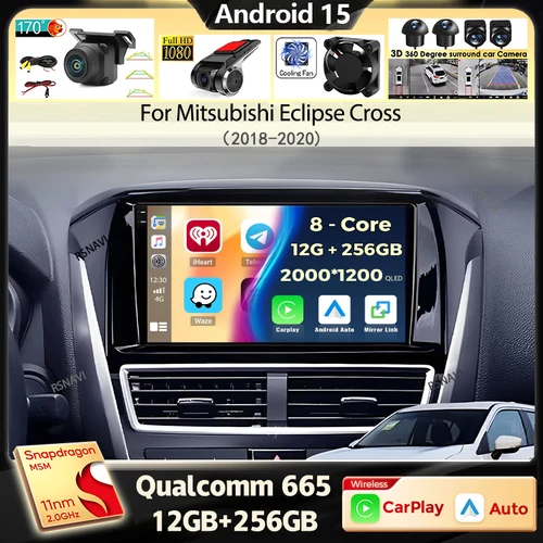 Imagen 1 del producto Andorid 15 Carplay Auto Radio de coche para Mitsubishi Eclipse Cross 2018 2019 2020 reproductor de vídeo Multimedia navegación GPS 2din estéreo