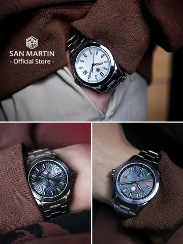 San Martin Official 39mm Guilloche MOP Dial Gada Watch Miyota 9015 Luxury Men's Automatic Mechanical Watches 10 ATM reloj SN0150