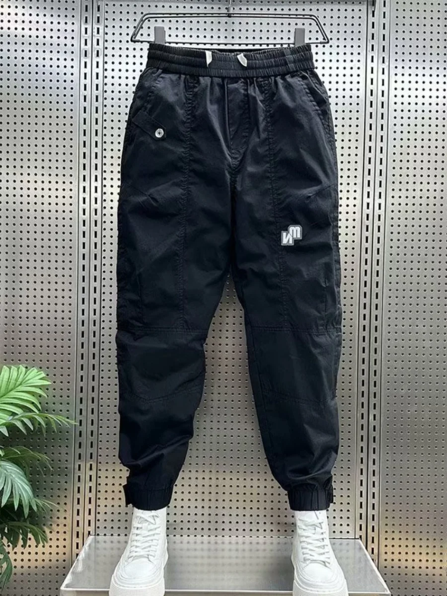 

Модные повседневные брюки для рабочей одежды, свободные мужские летние модные брюки из девяти предметов, молодежные витали, эластичные брюки со средней талией