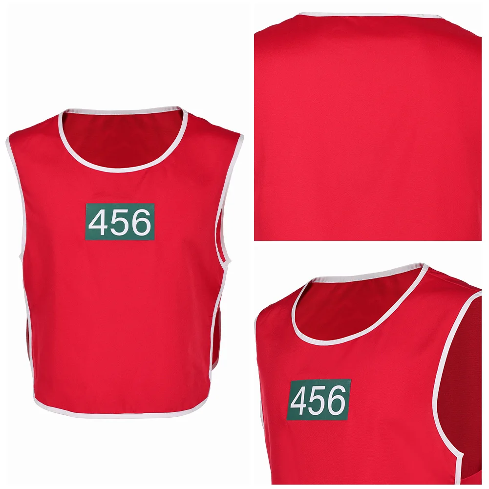 

2025 TV Game Of Teuthida Cosplay No 456 Red Vest Costume Adult Men Sleeveless Top Roleplay Outfits Halloween Carnival Party Suit
