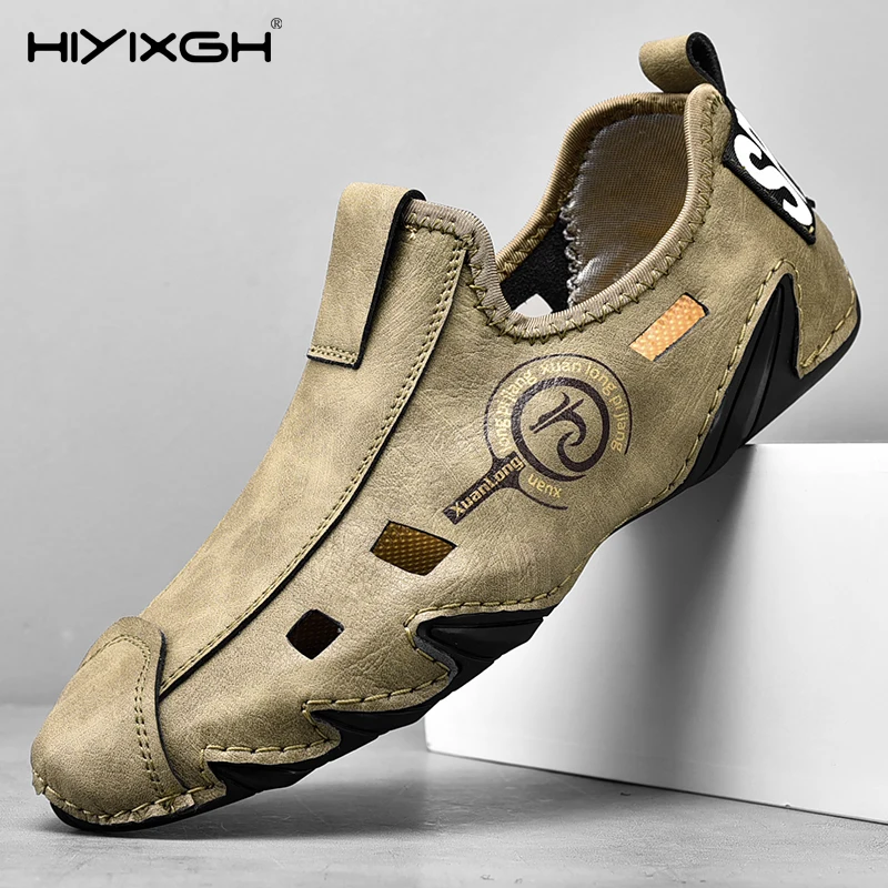 

Men's Leather Soft Sole Driving Shoes Casual Fashion Breathable Walking Shoes Outdoor Anti-Slip Round Toe Comfort Footwear