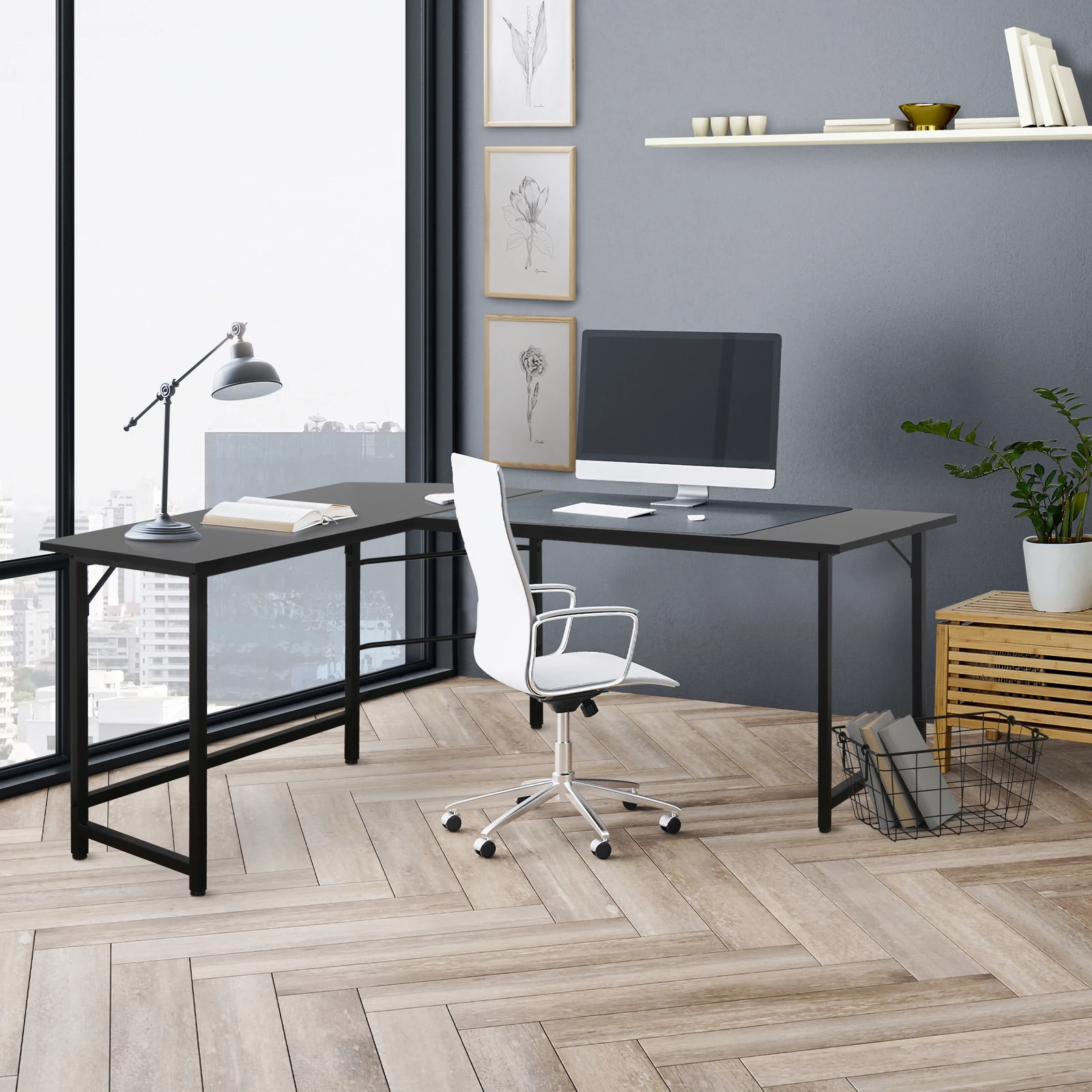 L Shaped Desk Corner Computer Gaming Laptop Table Workstation Space Saving Home Office Study Room Modern Adjustable Height