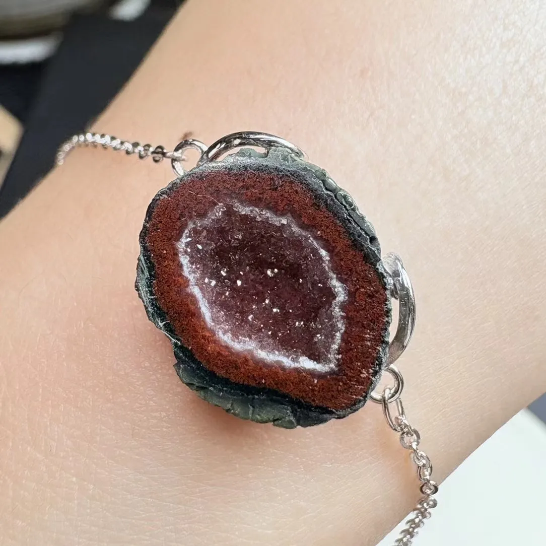 

1 шт. Fengbaowu натуральный Мексиканский жеодный браслет из стерлингового серебра 925 пробы Рейки целебный камень ювелирные изделия подарок для мужчин и женщин