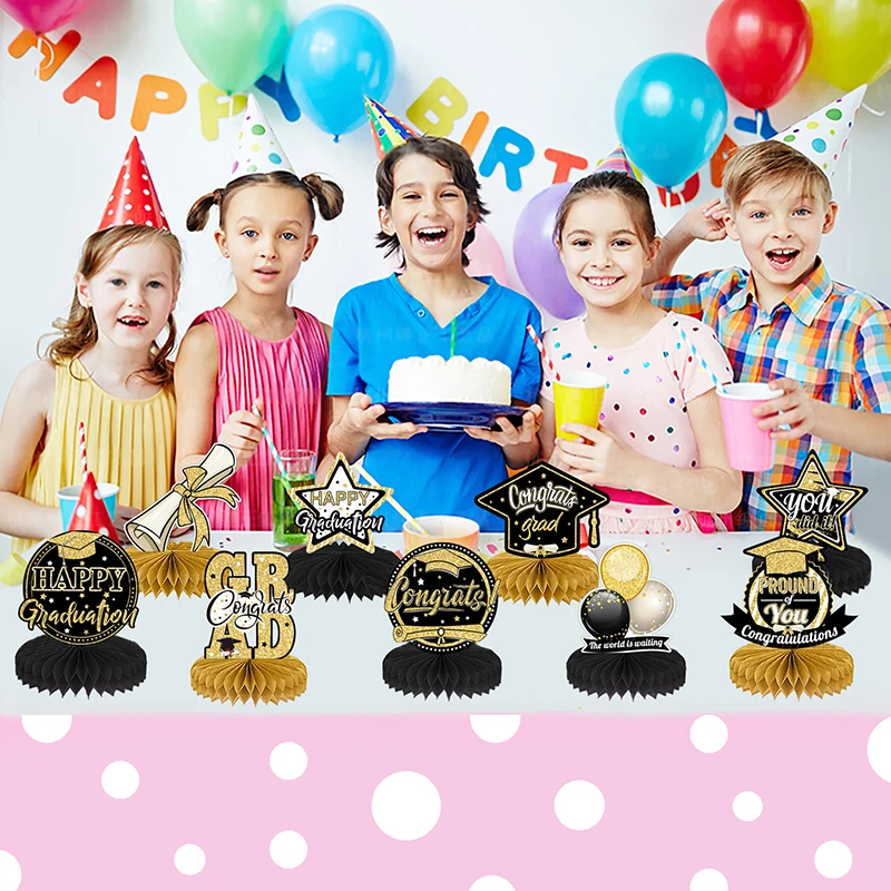 9pcs Graduation Decorations Supplies Grad Honeycomb Centerpiece Graduation Table Topper Party Favor Photo Booth Prop
