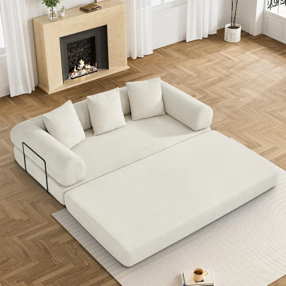 

Convertible Sleeper Sofa Bed with Pillow, 4-in-1 Corduroy Folding Mattress Couch with Fixed-Shape Frame, Fold Out Floor Sofa Cam