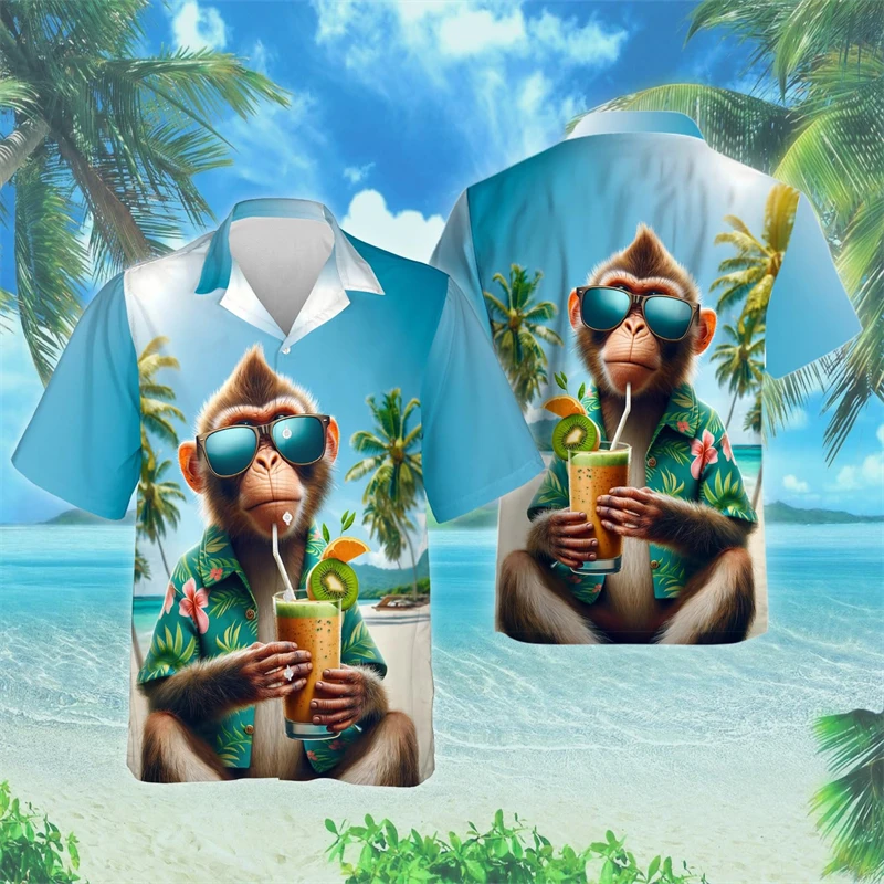 Lustige Affe 3d gedruckt Strand hemden lässig Hawaii Strand hemd Hip Hop männlich Kurzarm niedlichen Tier Frauen Blusen Knopf Tops