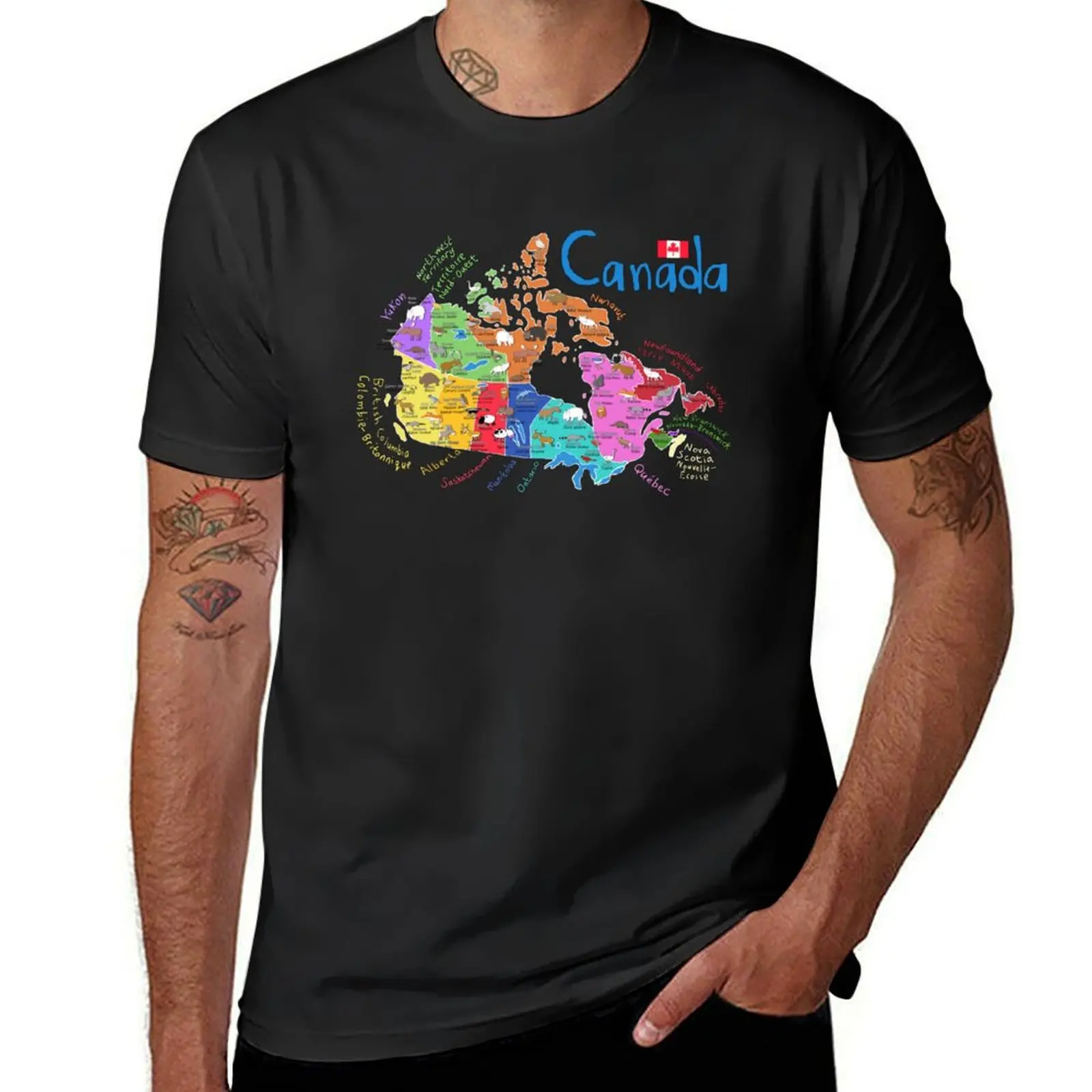 Canada With Cities, Animals, Provinces And Flag By Artist Carla Daly T-Shirt vintage quick drying workout shirts for men